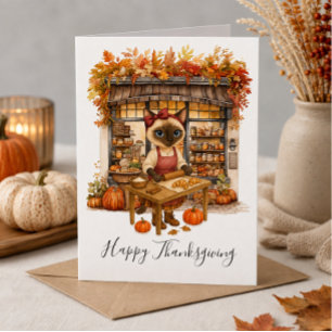 Autumn Cat Bakery Thanksgiving Fall Cat Lovers Card
