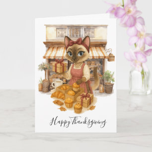 Autumn Cat Bakery Thanksgiving Fall Cat Lovers Card