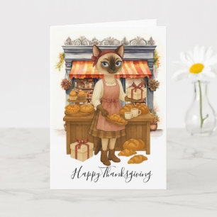 Autumn Cat Bakery Thanksgiving Fall Cat Lovers Card