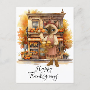 Autumn Cat Bakery Thanksgiving Fall Cat Lovers Holiday Postcard