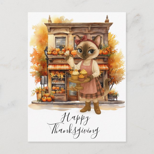 Autumn Cat Bakery Thanksgiving Fall Cat Lovers  Holiday Postcard (Front)