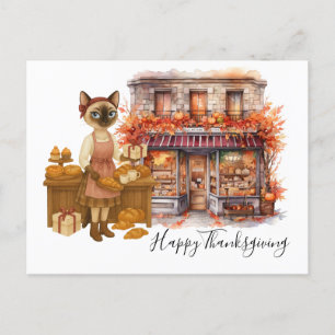 Autumn Cat Bakery Thanksgiving Fall Cat Lovers Holiday Postcard