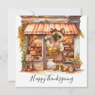 Autumn Cat Bakery themed for Thanksgiving  Holiday Card