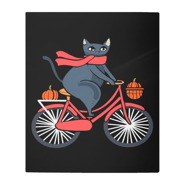 Autumn Cat Bicycle Cat Own Metal Print (Front)