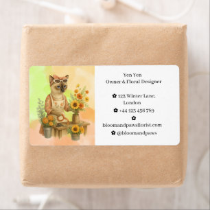 Autumn Cat florist arranging flowers Label