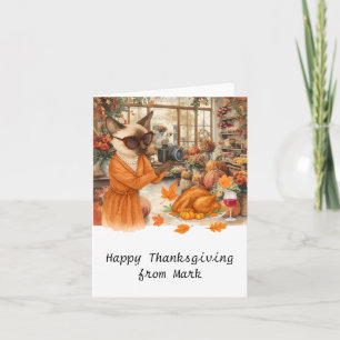 Autumn Cat  florist is taking photo of turkey  Card