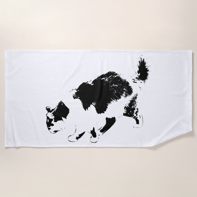 Autumn Cat in Bold Stride Beach Towel (Front)