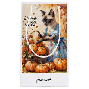 Autumn Cat is arrangin“Blessings in Every Pumpkin” Small Gift Bag