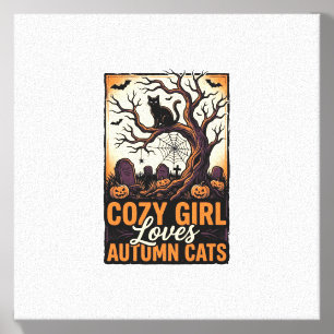 Autumn Cat Lover Vintage Halloween Girl Shirt Desi Canvas Photo Tile