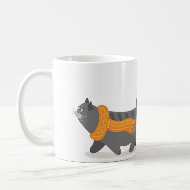 Autumn Cat & Pumpkins Coffee Mug (Left)