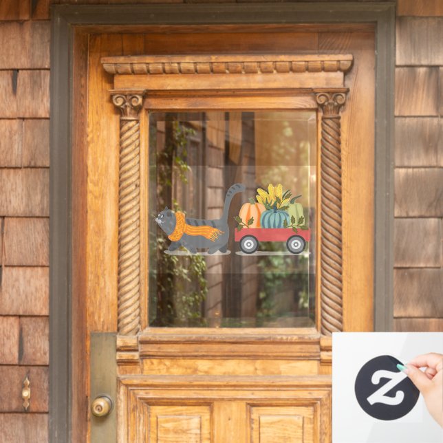 Autumn Cat & Pumpkins Window Cling (Home Door)