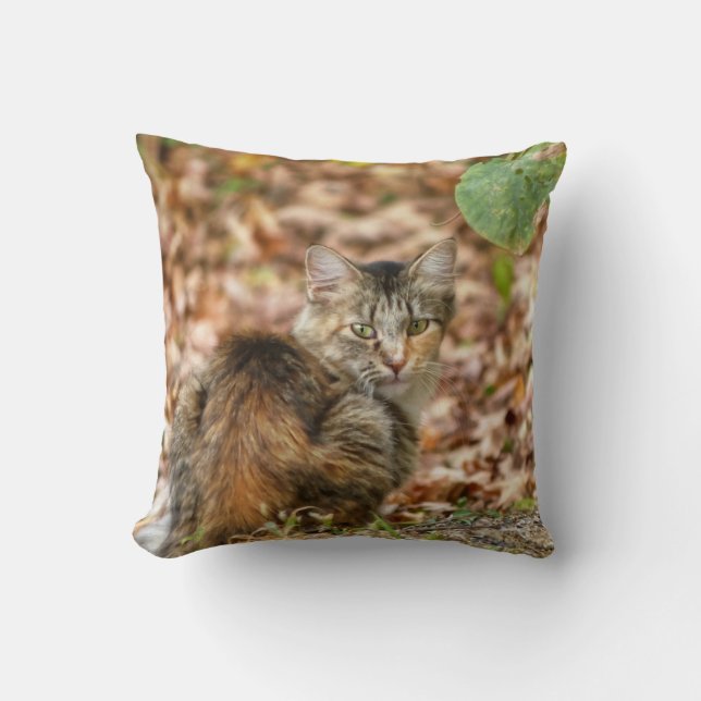 Autumn Cat Throw Pillow (Front)