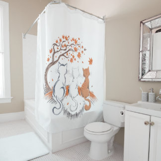 "Autumn Cat Trio Shower Curtain – Cozy"