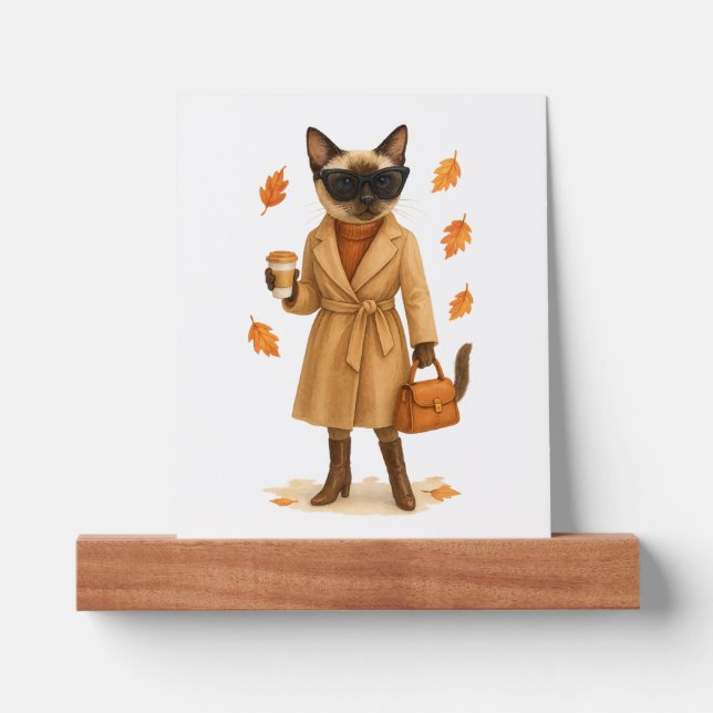 Autumn Cat with coffee for Thanksgiving kitchen  Picture Ledge (Front)