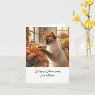 Autumn Cat with Flowers – Fall Season Greeting Card