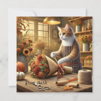 Autumn Cat with Flowers – Fall Season Greeting