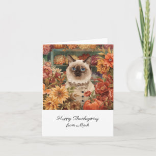 Autumn Cat with Flowers Fall Season Thanksgiving Card