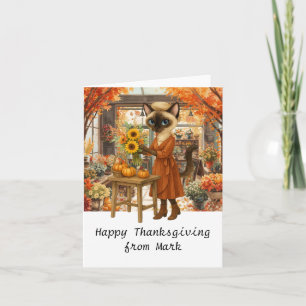 Autumn Cat with Flowers Fall Season Thanksgiving Card