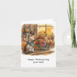 Autumn Cat with Flowers Fall Season Thanksgiving Card