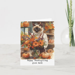 Autumn Cat with Flowers Fall Season Thanksgiving Card