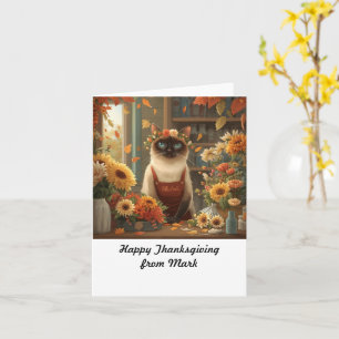 Autumn Cat with Flowers Fall Season Thanksgiving Card