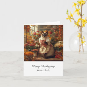 Autumn Cat with Flowers Fall Season Thanksgiving Card