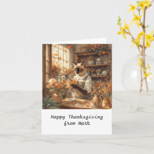 Autumn Cat with Flowers Fall Season Thanksgiving Card