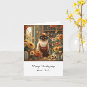 Autumn Cat with Flowers Fall Season Thanksgiving Card