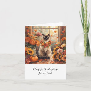 Autumn Cat with Flowers Fall Season Thanksgiving Card
