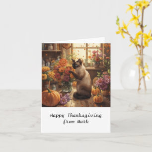 Autumn Cat with Flowers Fall Season Thanksgiving  Card