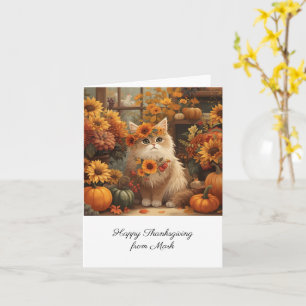 Autumn Cat with Flowers Fall Season Thanksgiving Card
