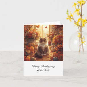 Autumn Cat with Flowers Fall Season Thanksgiving Card