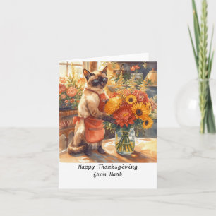 Autumn Cat with Flowers Fall Season Thanksgiving Card