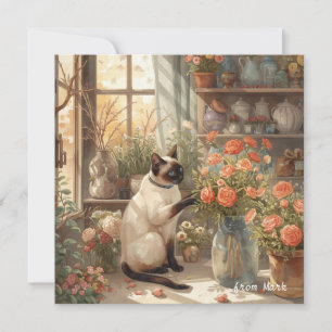 Autumn Cat with Flowers – Fall Thanksgiving Holiday Card