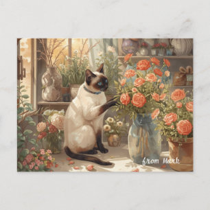 Autumn Cat with Flowers – Fall Thanksgiving Holiday Postcard