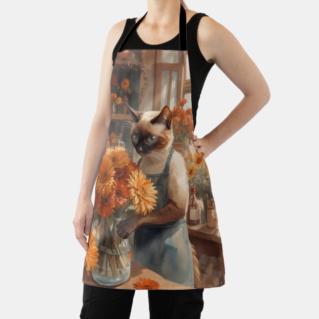 Autumn Cat with flowers for Thanksgiving  Apron (Insitu)