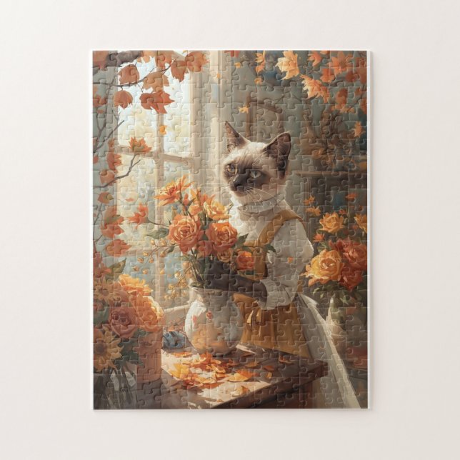 Autumn Cat with flowers for Thanksgiving  Jigsaw Puzzle (Vertical)