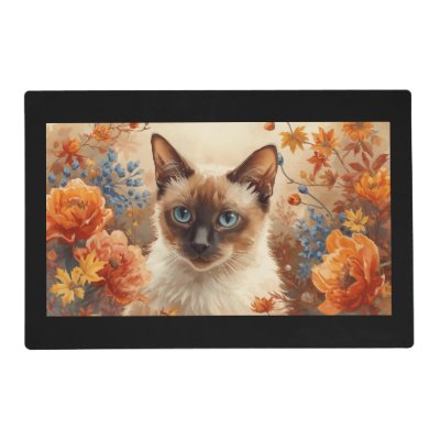 Autumn Cat with flowers for Thanksgiving  Placemat