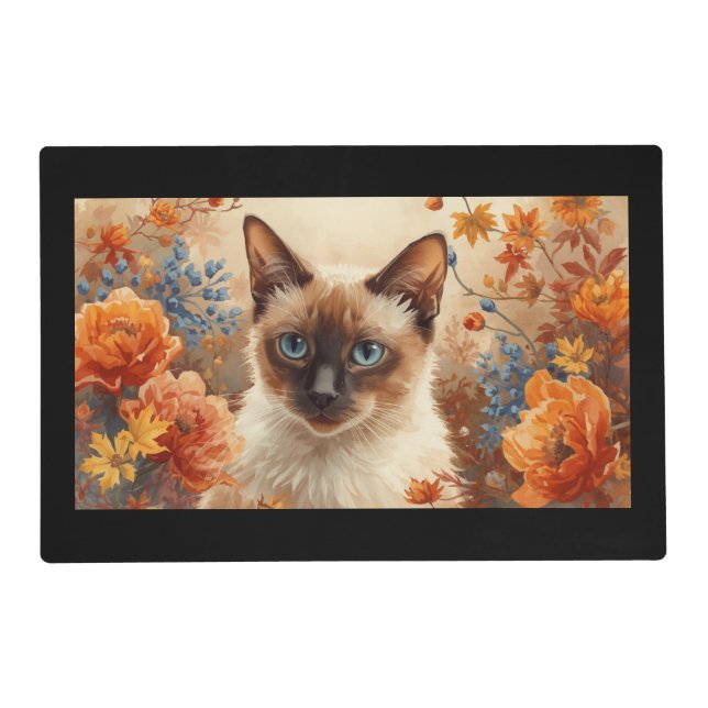 Autumn Cat with flowers for Thanksgiving  Placemat (Front)