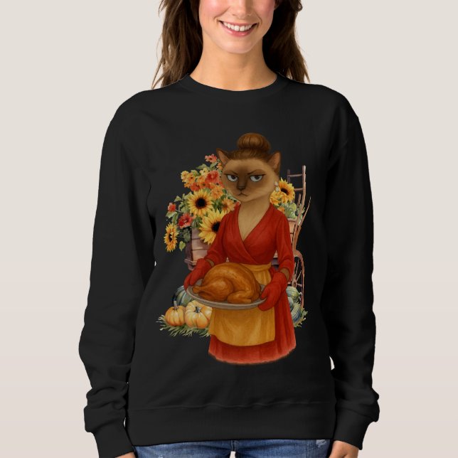 Autumn Cat with TURKEY for Thanksgiving  Sweatshirt (Front)
