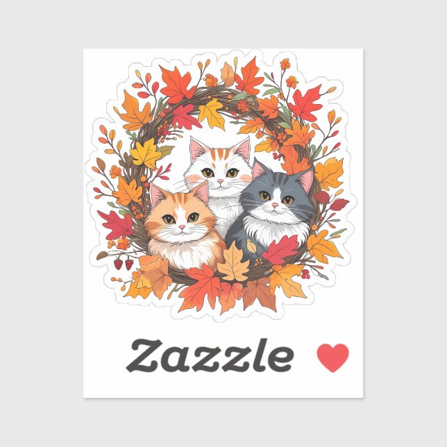 autumn cat wreath sticker (Sheet)