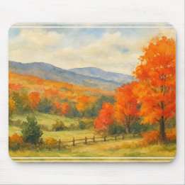 Autumn Catskill Mountains Watercolor Landscape Mouse Pad
