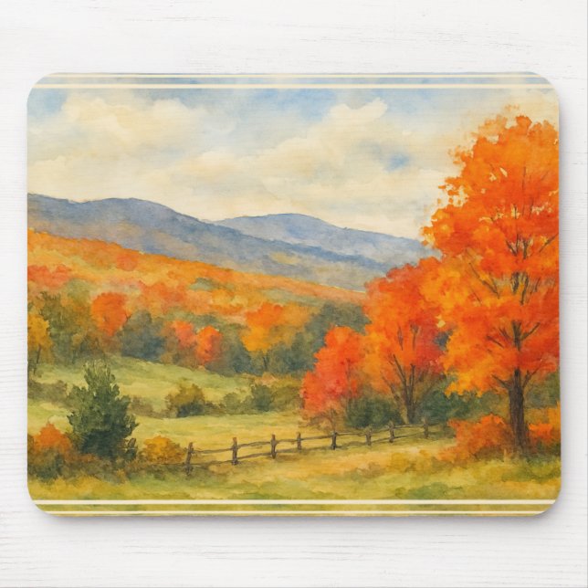 Autumn Catskill Mountains Watercolor Landscape Mouse Pad (Front)