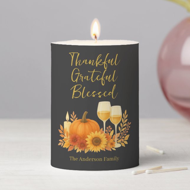 Autumn Celebration - Elegant Gold Thanksgiving  Pillar Candle (In Situ)