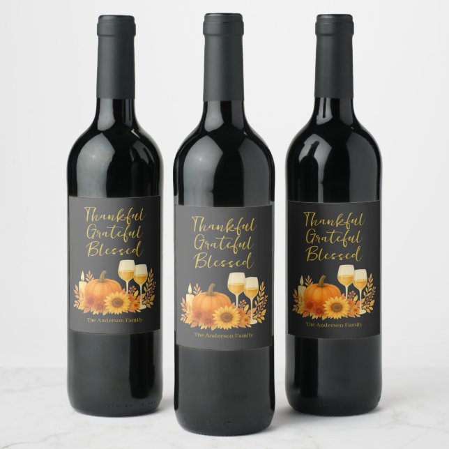Autumn Celebration - Elegant Gold Thanksgiving  Wine Label (Bottles)