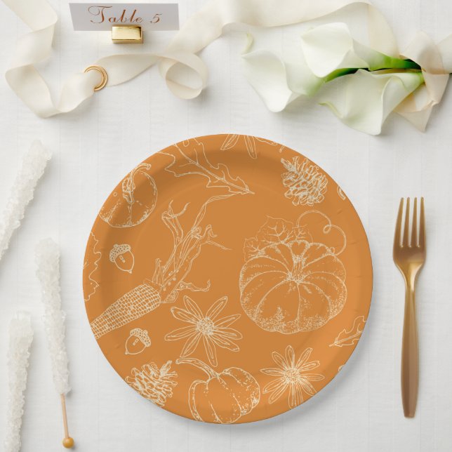 Autumn Celebration Sketch in Orange Paper Plates (Wedding)