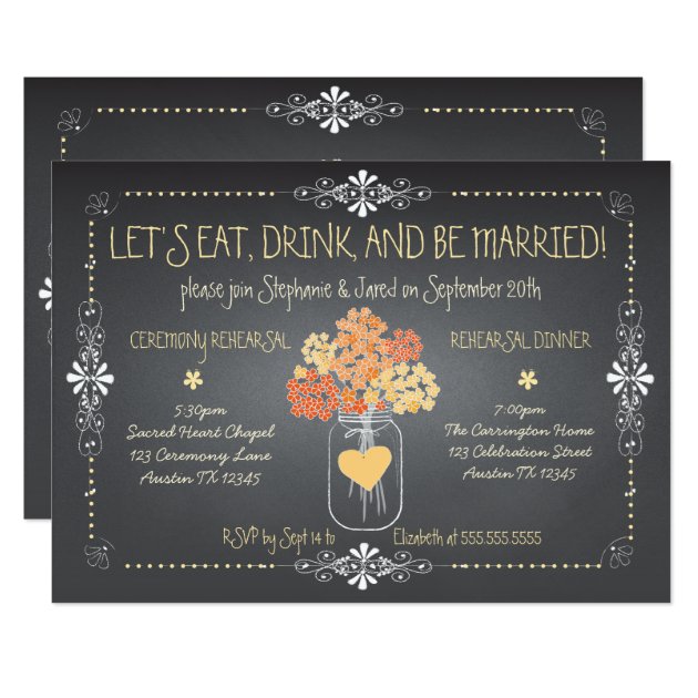 Autumn Chalkboard Wedding Rehearsal Mason Jar Invitation