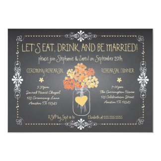 Autumn Chalkboard Wedding Rehearsal Mason Jar Card