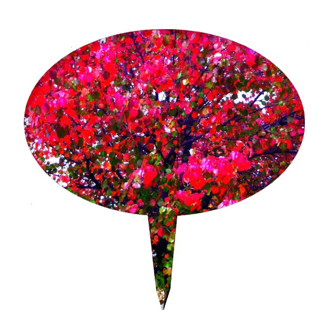Autumn Changing Leaves, pink impressionistic trees Cake Topper (Front)