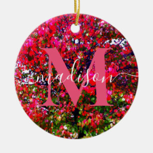 Autumn Changing Leaves, pink impressionistic trees Ceramic Ornament